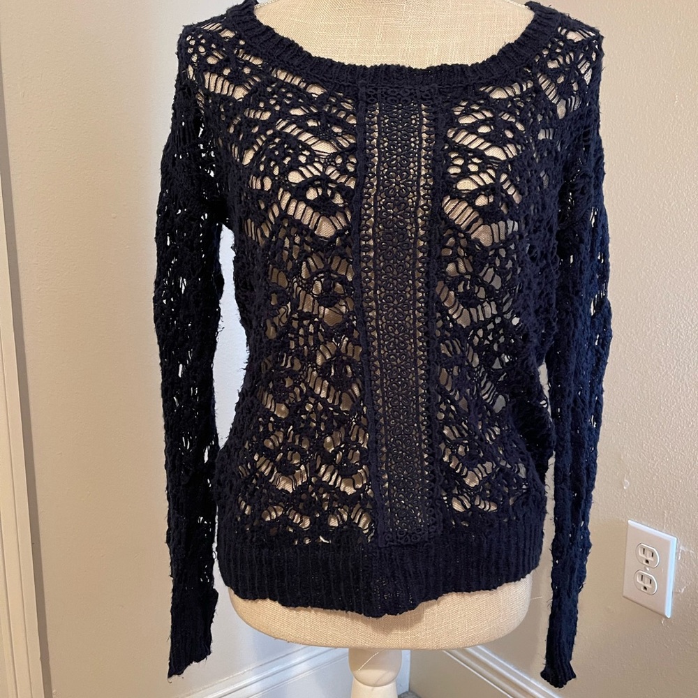 Maurice’s small Navy woman’s crocheted sweater.